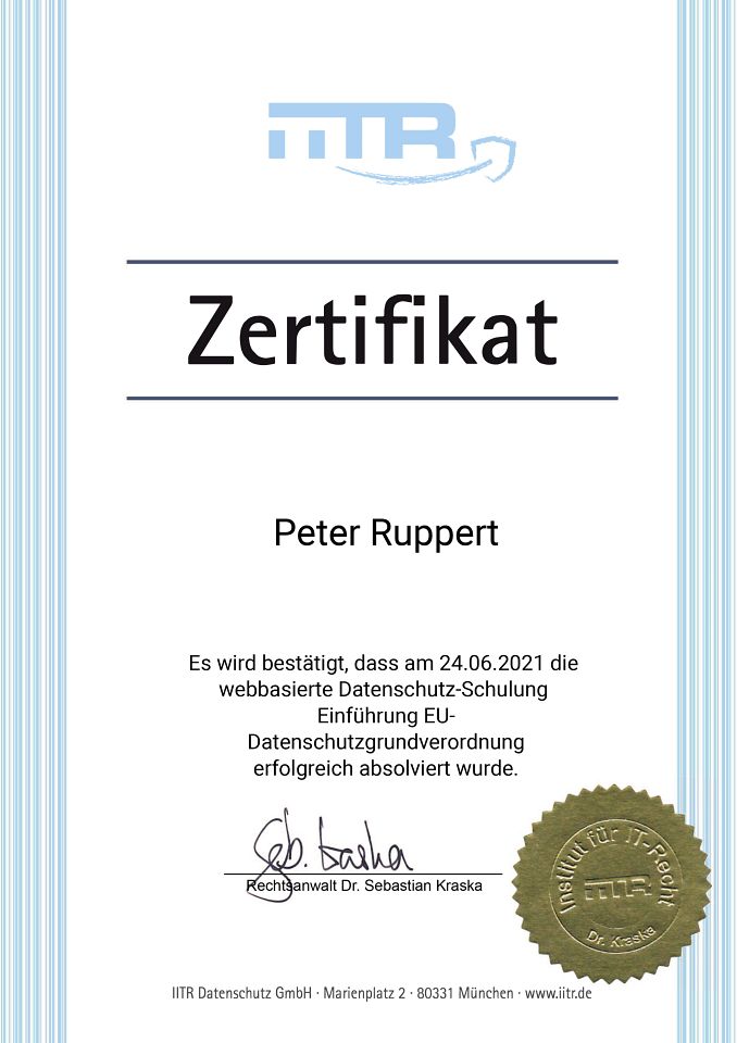 Zertifikat IITR Datenschutz GmbH